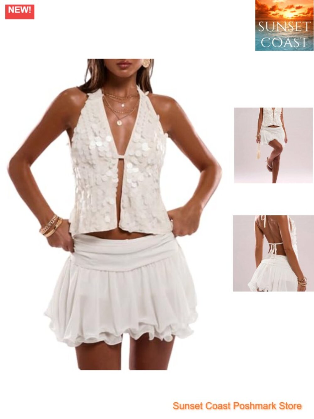 Floerns Women's Sequin Backless Halter Crop Top Rave Party